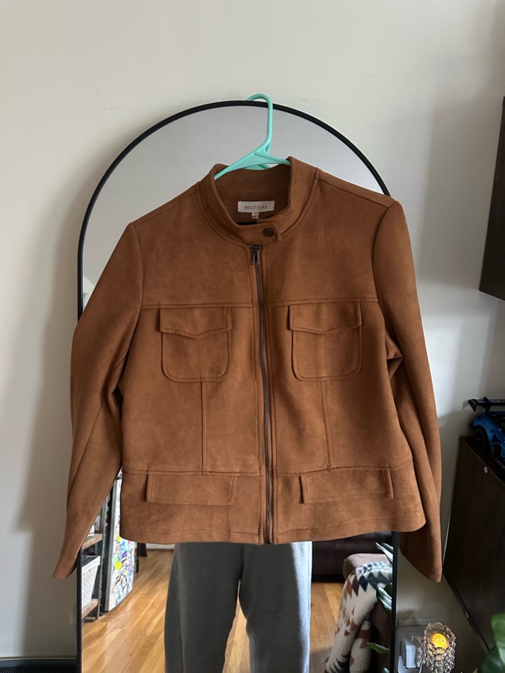 Solitaire Suede Utility Jacket in Chestnut Brown